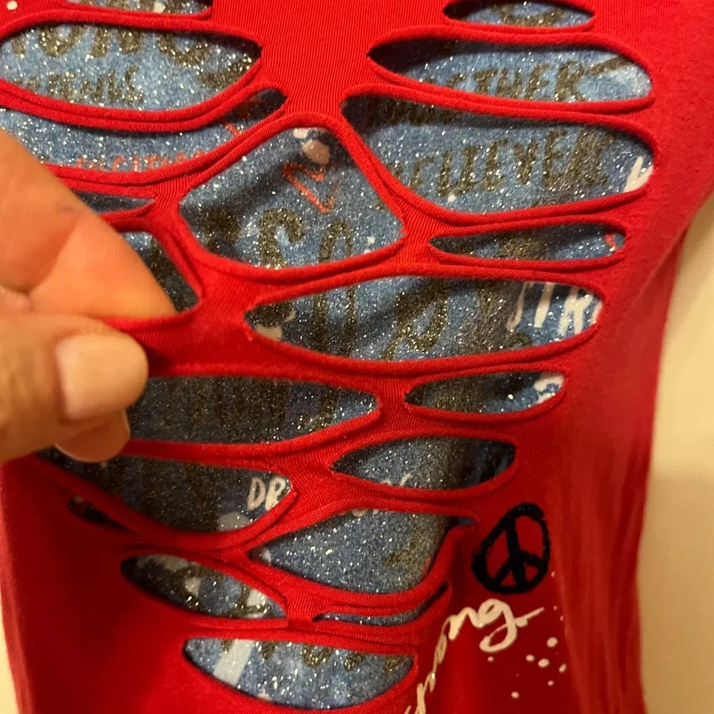 Justice stylish Girls Are Strong heart logo short sleeve top sz 12